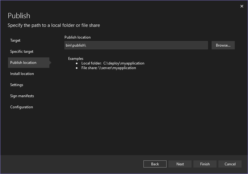 Select the folder to publish